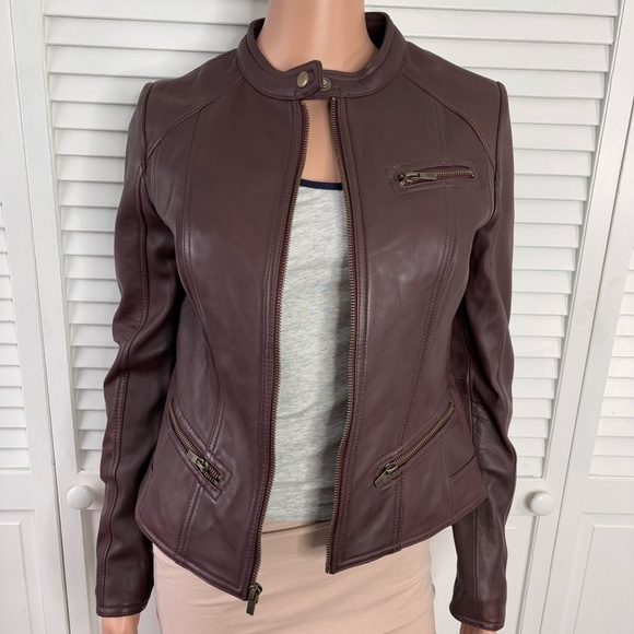 New BLACK RIVET Burgundy Leather Jacket Size Small - Picture 3 of 10
